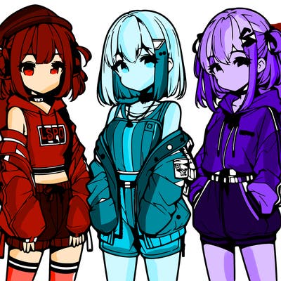 anime girls in streetwear outfits