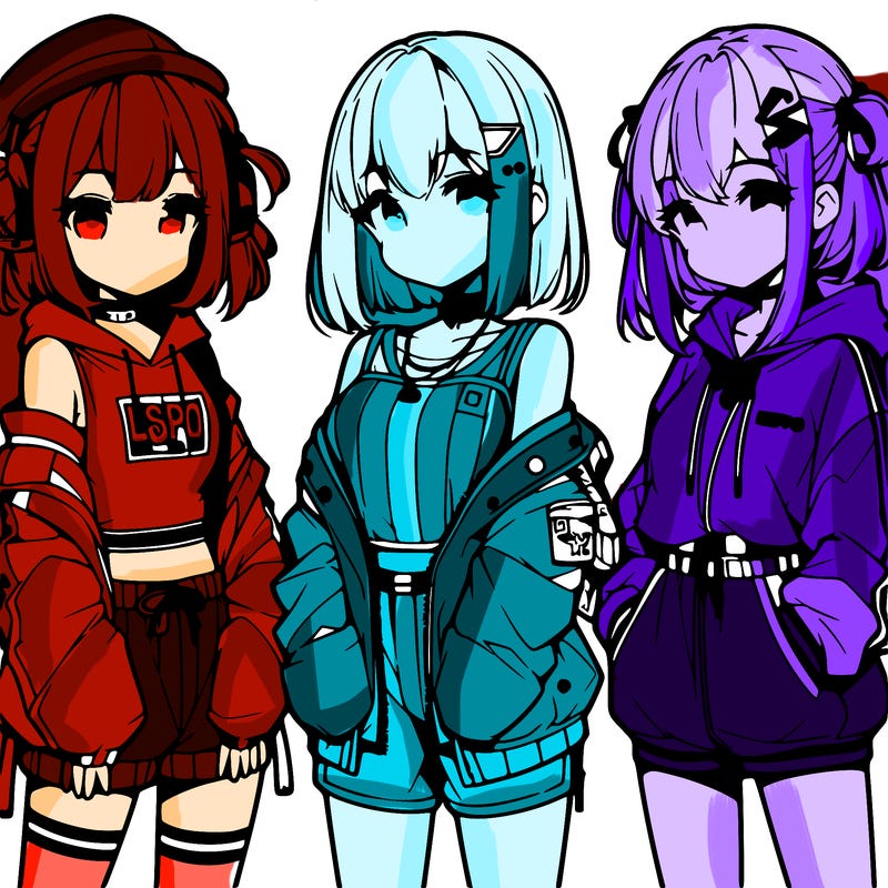 anime girls in streetwear outfits