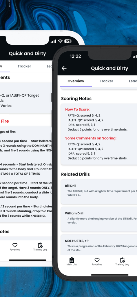 Range Buddy Pro - Range Buddy Pro mobile app screen displaying shooting drill scoring instructions and related drills