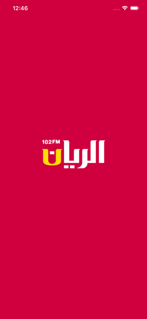 Al Rayyan FM app splash screen with red background and logo