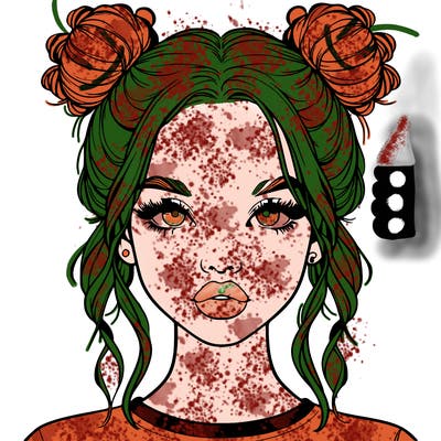 realistic girl with two buns in hair and lips