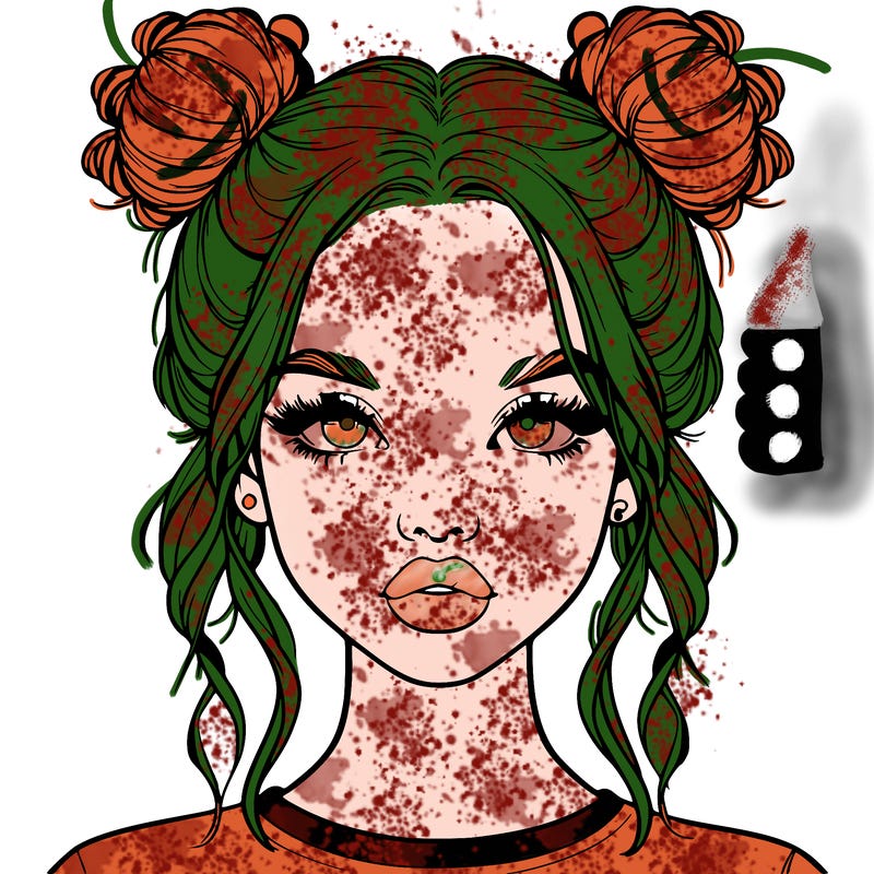 realistic girl with two buns in hair and lips