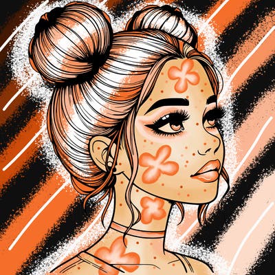 realistic girl with buns on the top of her head