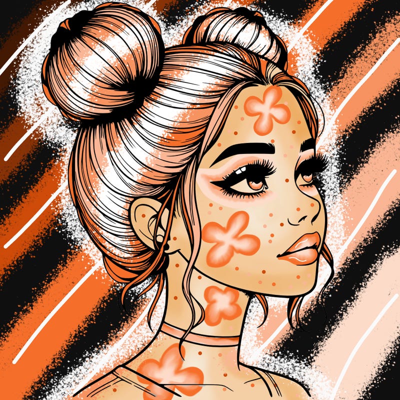 realistic girl with buns on the top of her head