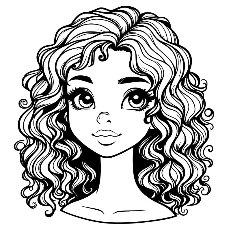 realistic girl with curly hair and a nose