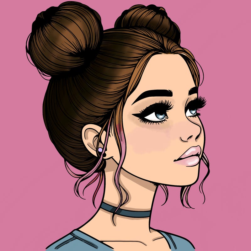 realistic girl with buns on the top of her head