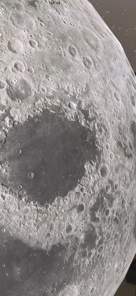 High-detail close-up of the moon surface showing craters in augmented reality