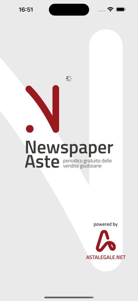 Astalegale Newspaper - Splash screen of the Astalegale Newspaper mobile app showing the logo for Italian judicial sales notices.