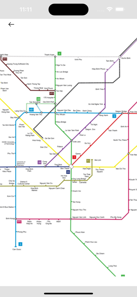 HCMC Metro HURC - すべてのルートと駅を示すホーチミン市メトロ鉄道システムの包括的な地図