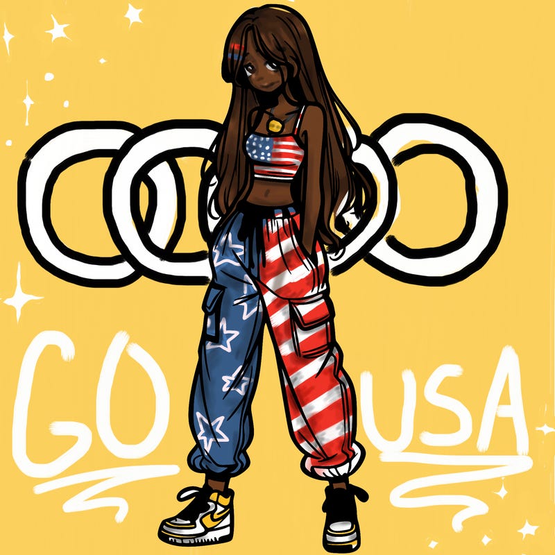 girl in baggy pants crop top and long hair