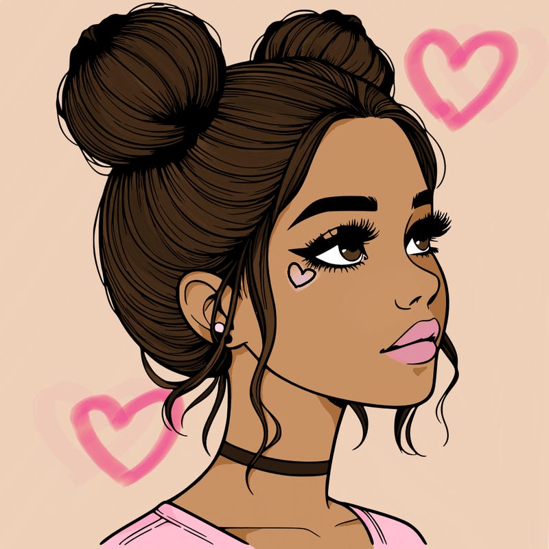 realistic girl with buns on the top of her head