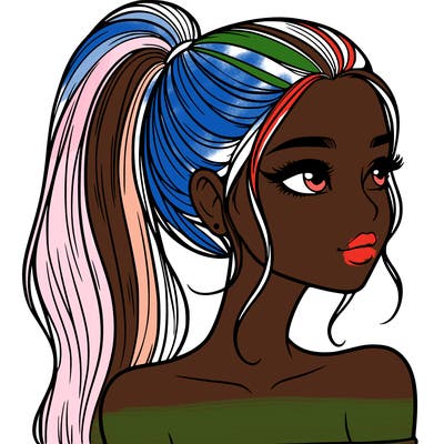 a beautiful and realistic girl with a high pony tail