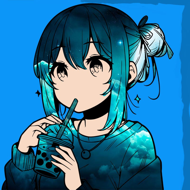 manga character drinking boba