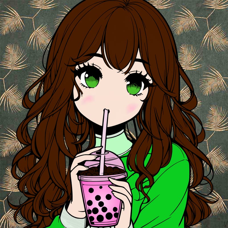 realistic girl drink a boba