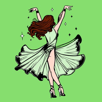 dancer dancing with a shimmery costume on realistic