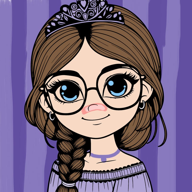 a girl with one braid and glasses who is a princess realistic