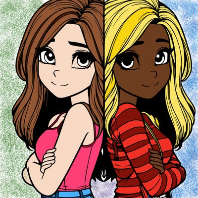 realistic girl split into two