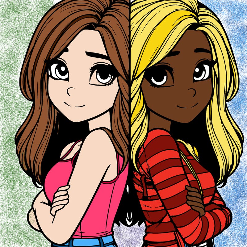 realistic girl split into two