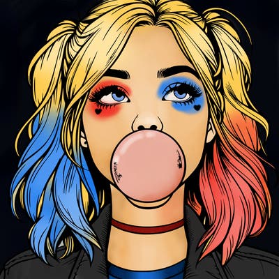 realististic girl blowing bubble -gum