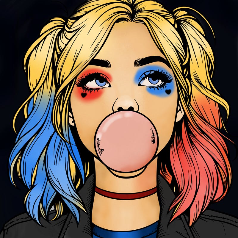 realististic girl blowing bubble -gum