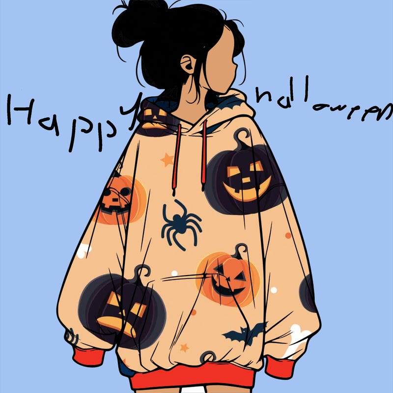 realistic girl with a oversized sweatshirt on and a bun