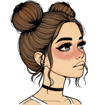 realistic girl with buns on the top of her head