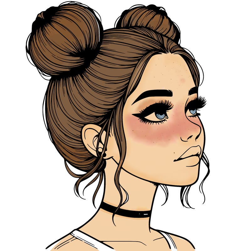 realistic girl with buns on the top of her head