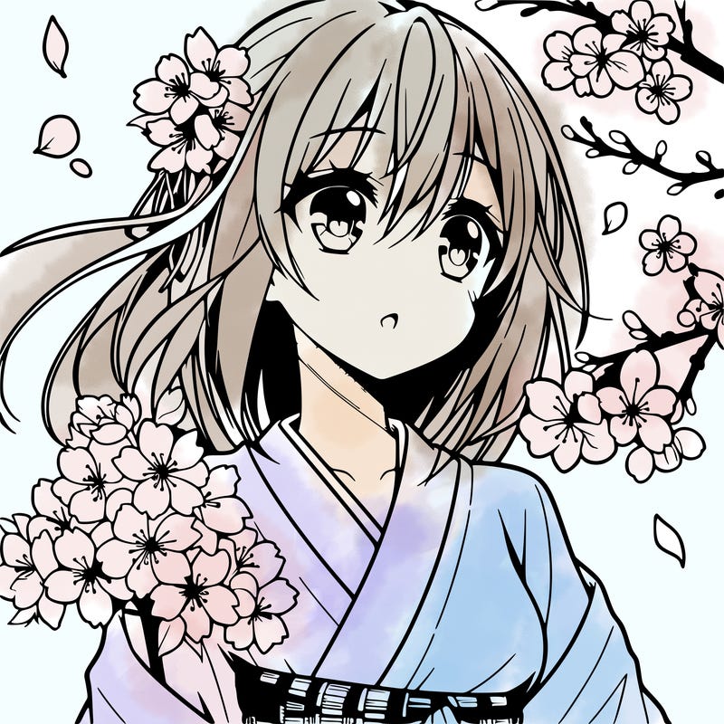 anime girl with cherry blossoms