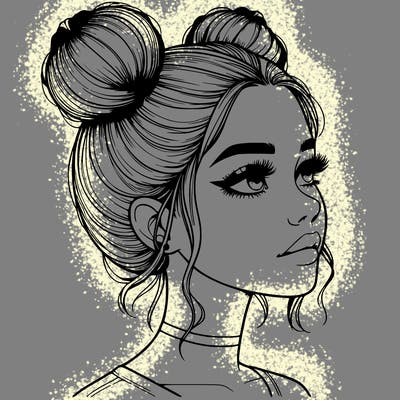 realistic girl with buns on the top of her head