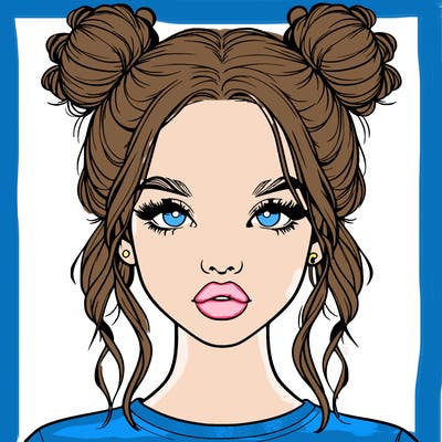 realistic girl with two buns in hair and lips