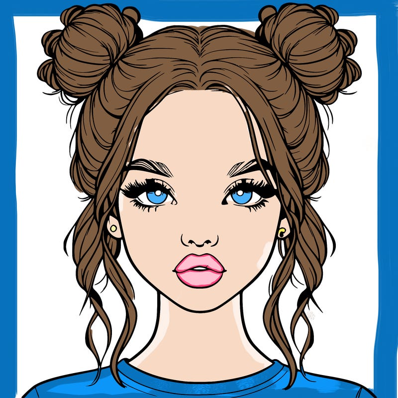 realistic girl with two buns in hair and lips