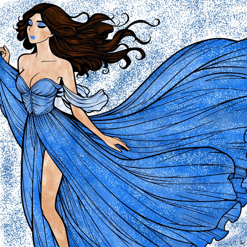 realistic woman in dress flowing the the wind