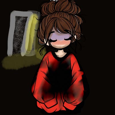 girl with baggy sweatshirt and messy bun