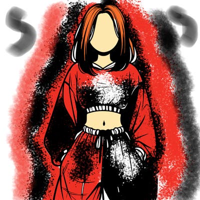 realistic girl faceless with baggy pants and a crop top