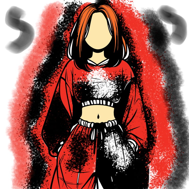 realistic girl faceless with baggy pants and a crop top