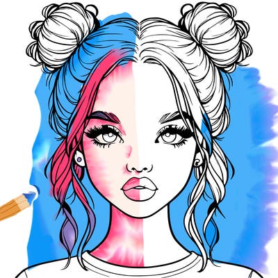 realistic girl with two buns in hair and lips