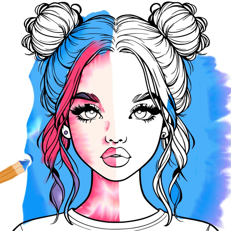 realistic girl with two buns in hair and lips