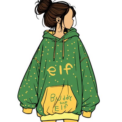 realistic girl with a oversized sweatshirt on and a bun