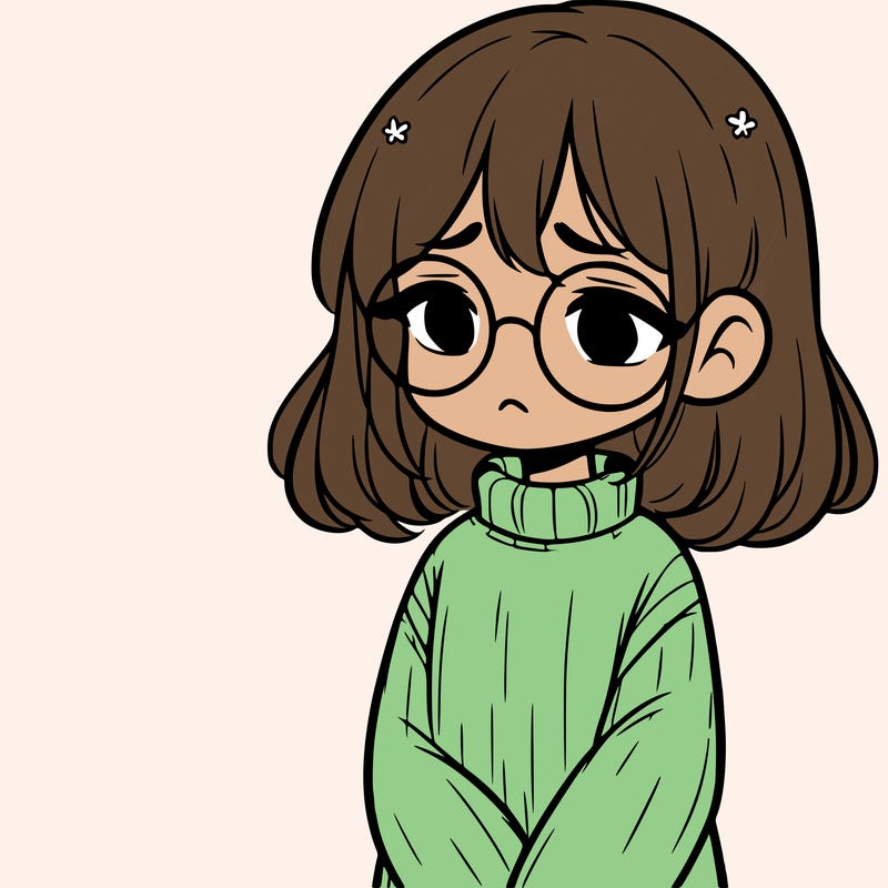 sad girl with glasses in a sweater