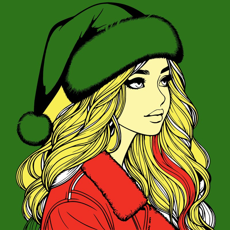 realistic girl in santa hat