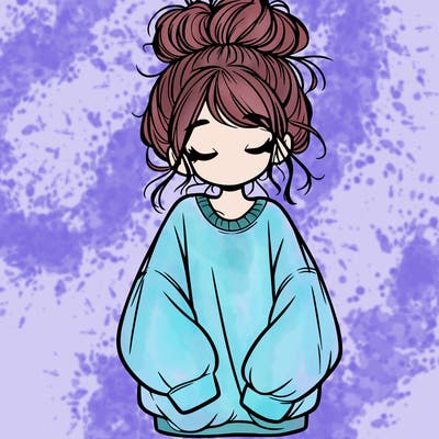 girl with baggy sweatshirt and messy bun