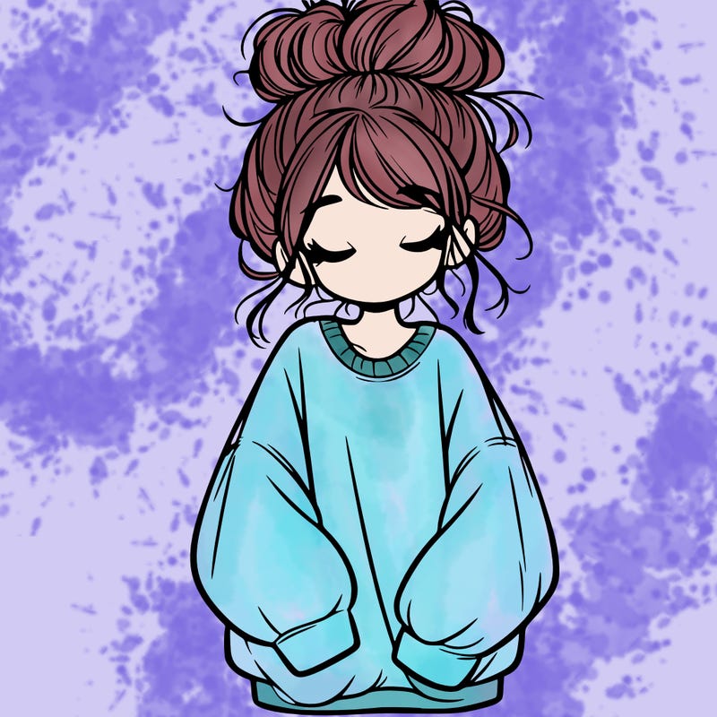 girl with baggy sweatshirt and messy bun