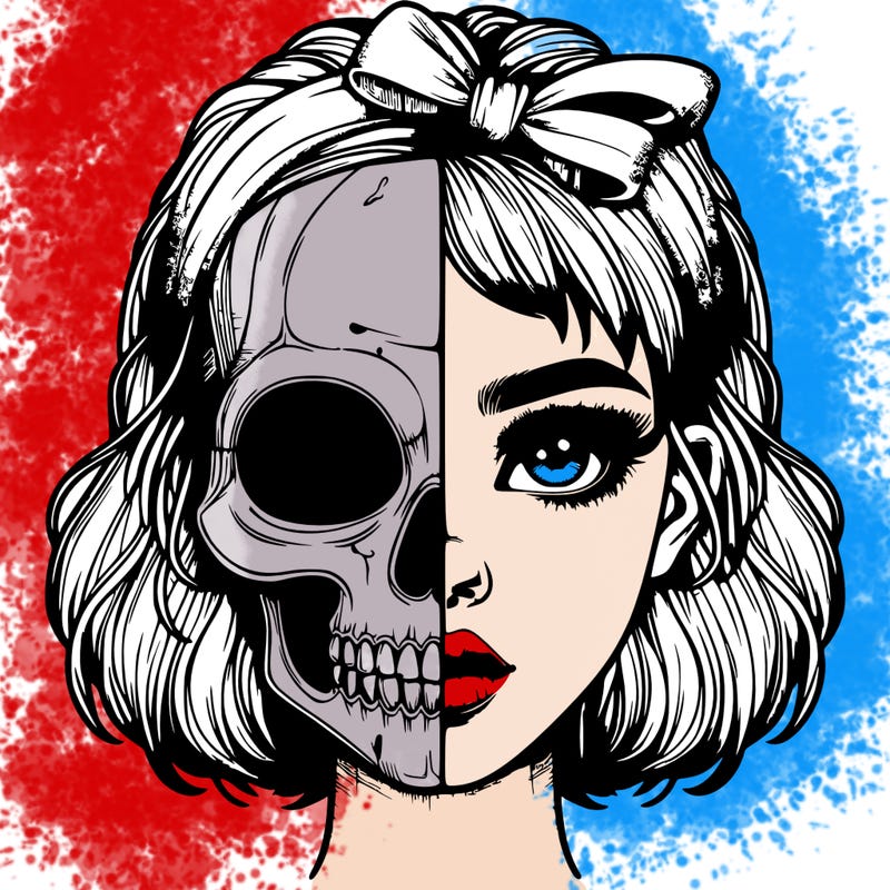 realistic girl with half skull mask