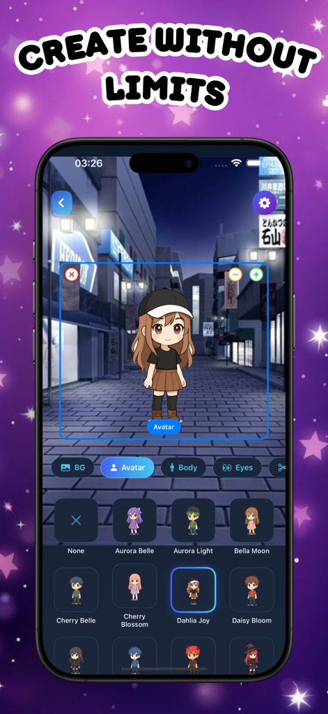 Avatar World Gacha Life Maker - Character creator interface in Avatar World Gacha Life Maker showing a customizable girl avatar and various character options