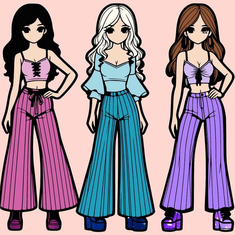 girls with flare pants and crop tops realistic