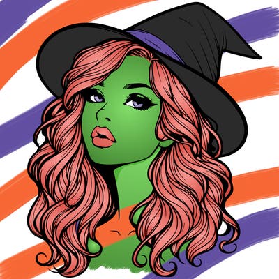 realistic witch girl with wavy hair and lips