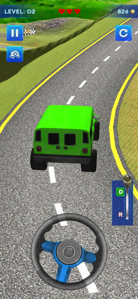 Hill Climb Car: Racing Game 3D - Um veículo off-road verde dirigindo em uma estrada de montanha sinuosa no Hill Climb Car Racing Game 3D.
