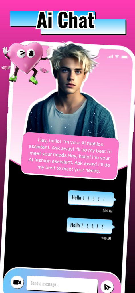Cuink - Adult Chat Partner - Cuink app AI chat screen showing a male AI fashion assistant avatar and message bubbles