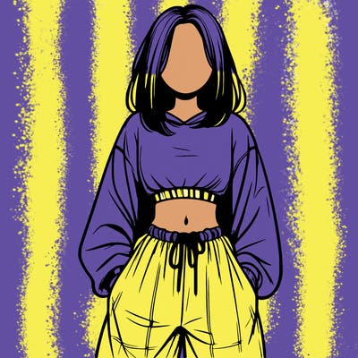 realistic girl faceless with baggy pants and a crop top