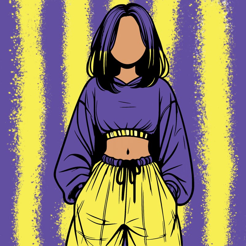 realistic girl faceless with baggy pants and a crop top